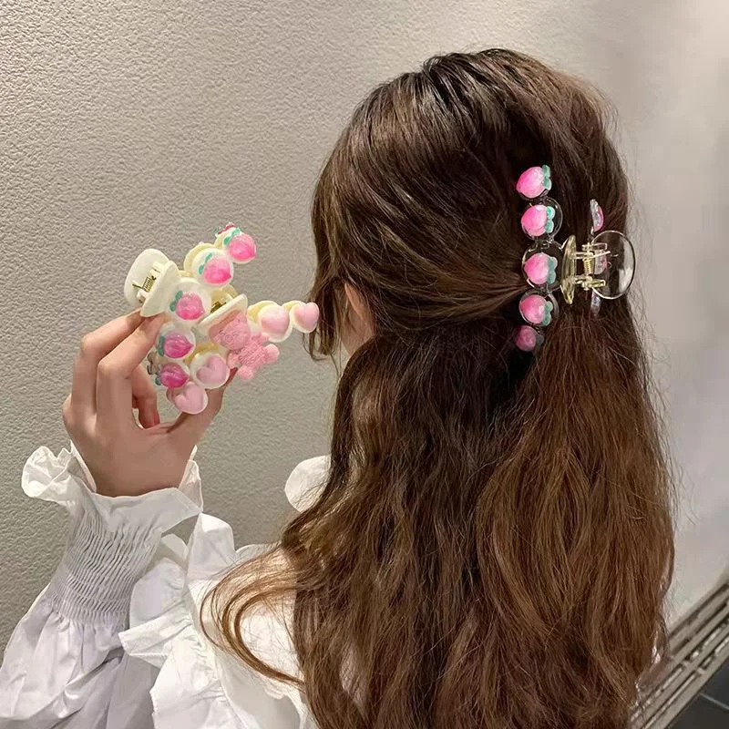 

New Rose Red Flower Hair Claw Acrylic Large Green Clip Hairpin Hairwear for girls Korean Shark Clamp Barrettes Hair Accessories
