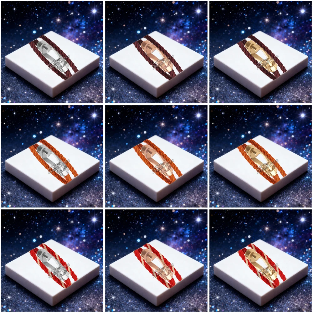 

KUXM New 925 Silver Large Smooth Horseshoe Orange Rose Red Nylon Bracelet female Daily Wear Party Gifts Luxurious Couple Jewelry