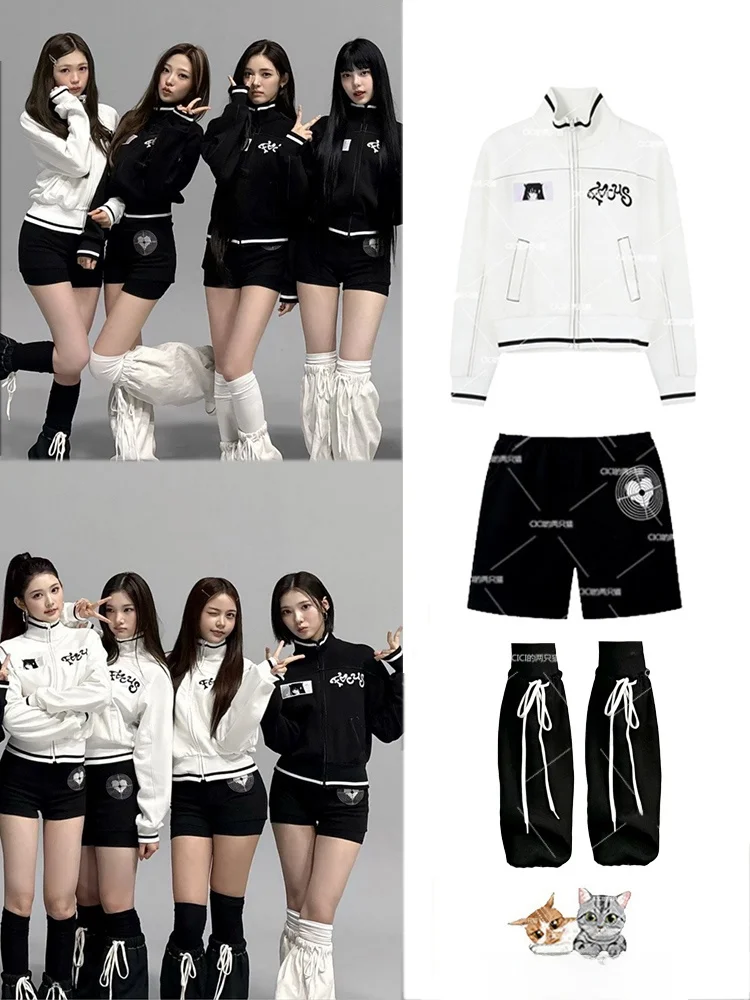 

Hearts2Hearts Color Block Print Long Sleeve Short Jacket Set Women's Fashion Outerwear Zheng an Yuha Anime Design