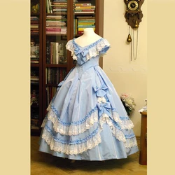 Historical Victorian Blue dress Gown Civil War princess evening dresses 1860s Fantasy elegant vintage Gothic princess dresses