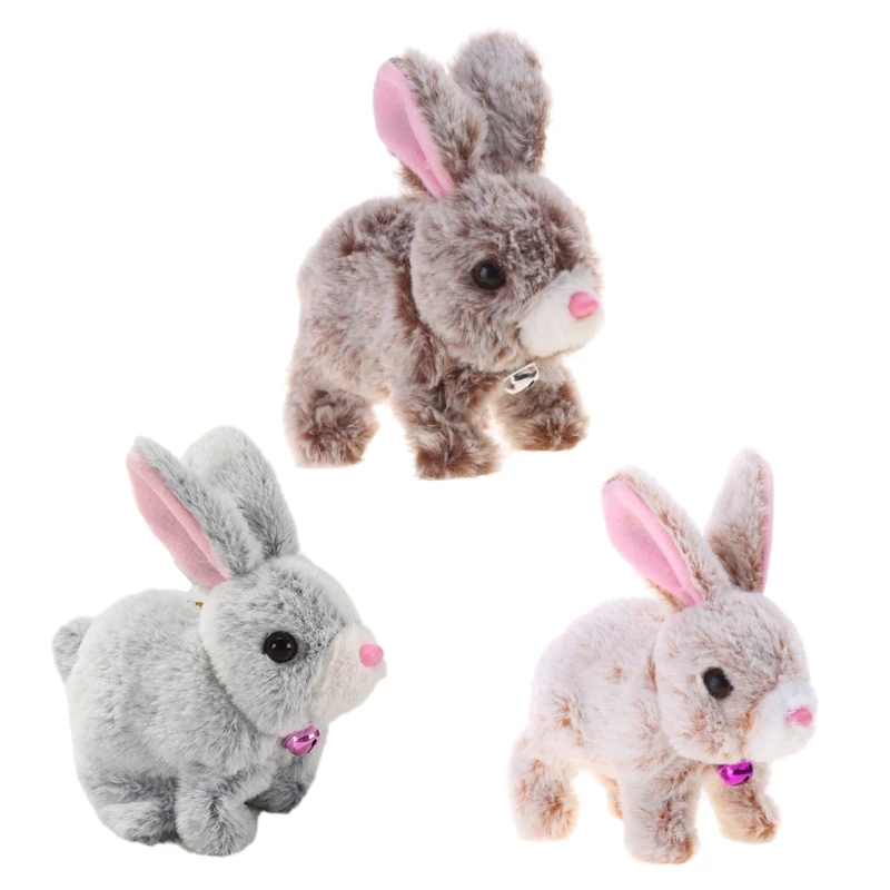 Conejo peluche electrónico para mascotas, Animal relleno, conejo que camina y ladra, muñeco peluche bonito, juguete para