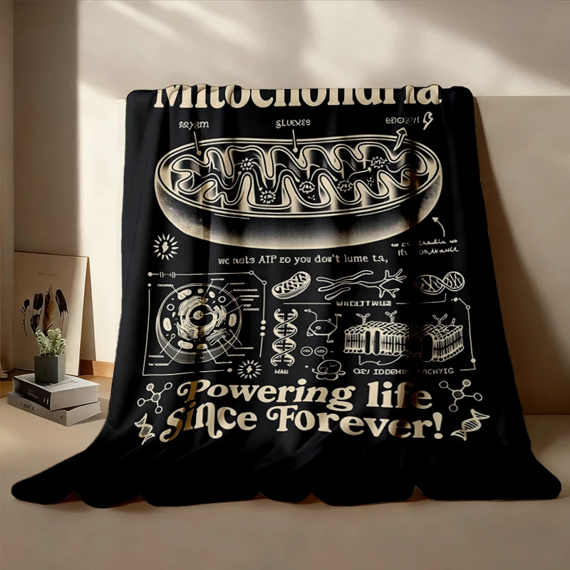 Mitochondria Vintage Science Flannel Blanket, Retro Biology Graphic Flannel Throw