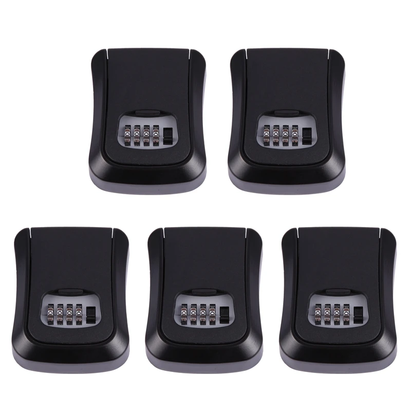 

5X Black Password Key Lock Box Wall Mounted Zinc Alloy Key Box Weatherproof 4 Digit Combination Key Storage Lock Box