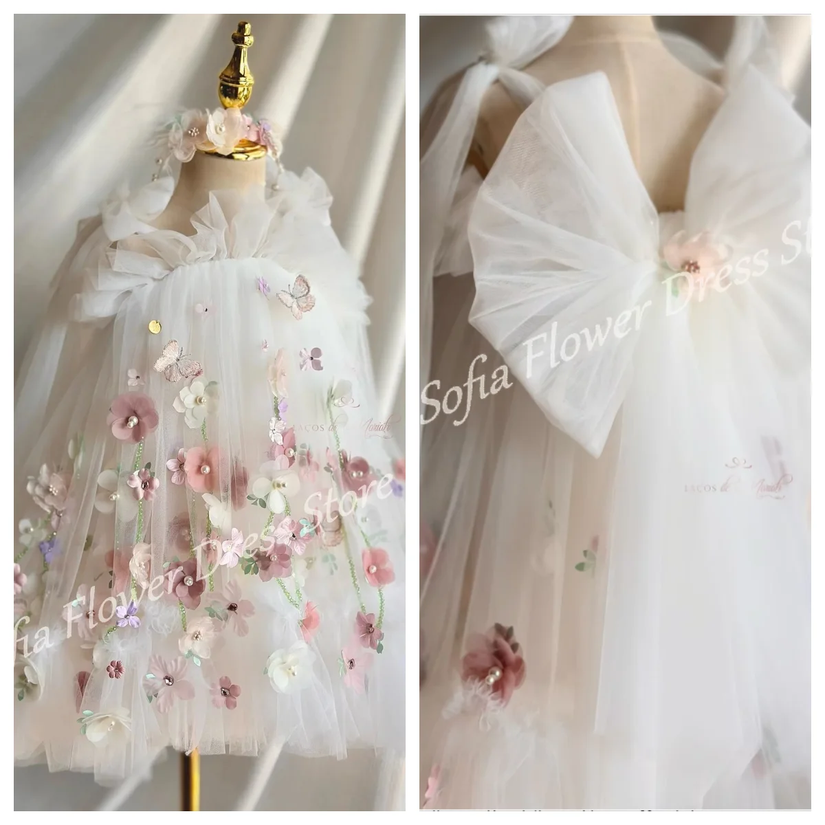 

Flower Girl Dress Lovely Appliques A-Line Tulle Spaghetti Straps Dresses For Wedding Birthday Party Baby Cute Customized Gowns