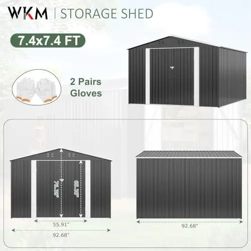 8X8 FT Outdoor Storage Shed, Utility Metal Tool Storage with Lockable Doors and Updated Frame Structure, Metal Garden - view 5
