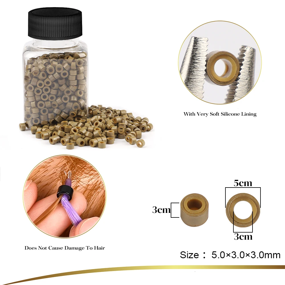 ARLANY ARLANY 1000 قطعة حلقات صغيرة وصلات خرز غير مرئية مع خيط خياطة من النايلون بطول 1500 ياردة لوصلات شعر لحمة الخياطة #4