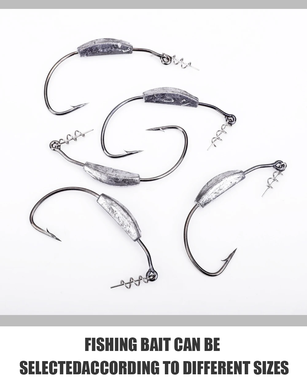 FTK 5 Stück Offset-Angelhaken, gewichtete Crank-Haken 2g3g4g5g7g, Weichköder-Haken mit Widerhaken, Jig-Wurmhaken für Texas Rigs Angelzubehör – Detail 2