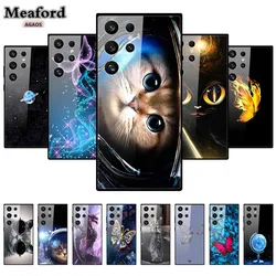 Phone Cover For Samsung S24 FE S 24 Ultra Hard Tempered Glass Case Capa Coque Funda Samsung Galaxy S24+ Para Cool Cat Pattern
