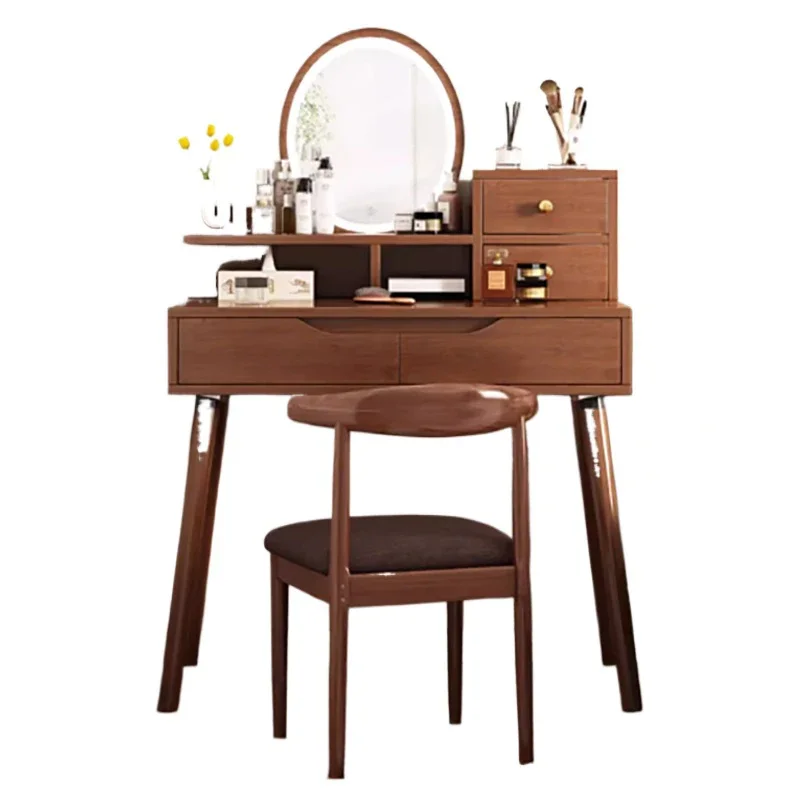 Luxury Wooden Vanity Table Premium Drawer Modern Makeup Vanity Table Simple Round Mirror Tocadores Maquillaje Home Furniture