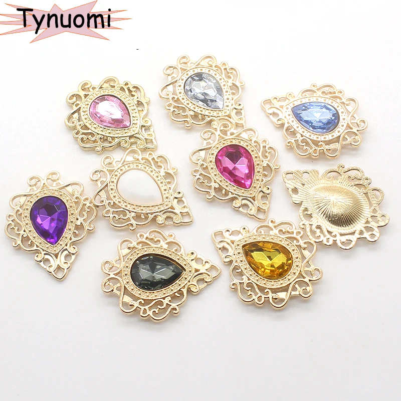 

TYNUOMI Wholesale 100Pcs 27*33MM Shield Acrylic Gold Alloy Button DIY Handmade For Clothing Wedding Decoration Accessories