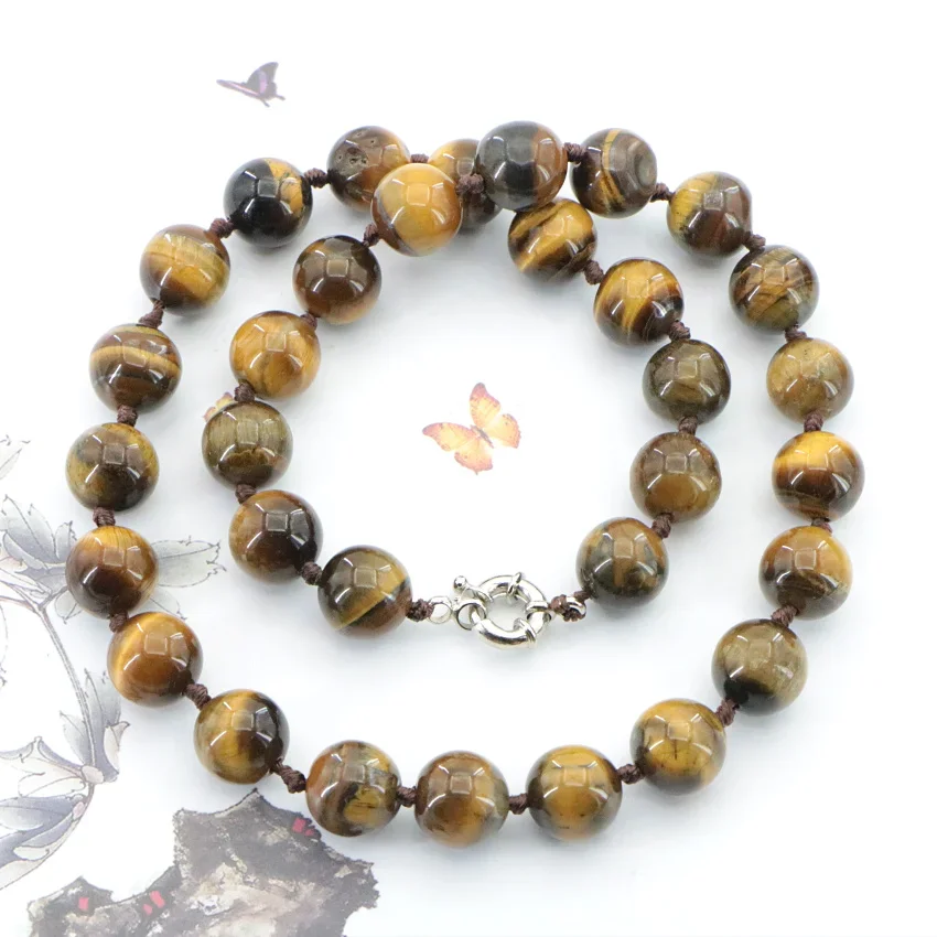 Natural 6-14mm Tiger Eye Stone Necklace Round Loose Beads Gems Stone Women Girls Wedding Christmas Gifts Jewelry Wholesale 18 \