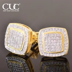 CUC 12MM Square Stud Earring Iced Out Cubic Zirconia Women Screw/Push Men Earrings Hip Hop Jewelry Fashion Gift