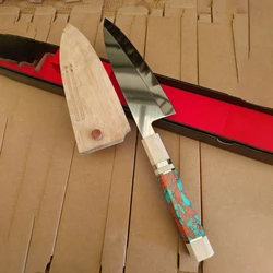 7 Inch Deba Knife Single-edged Blade VG10 Steel Blade Chef Cleaver Sashimi Slicing Sushi Kitchen Knives Turquoise & Resin Handle