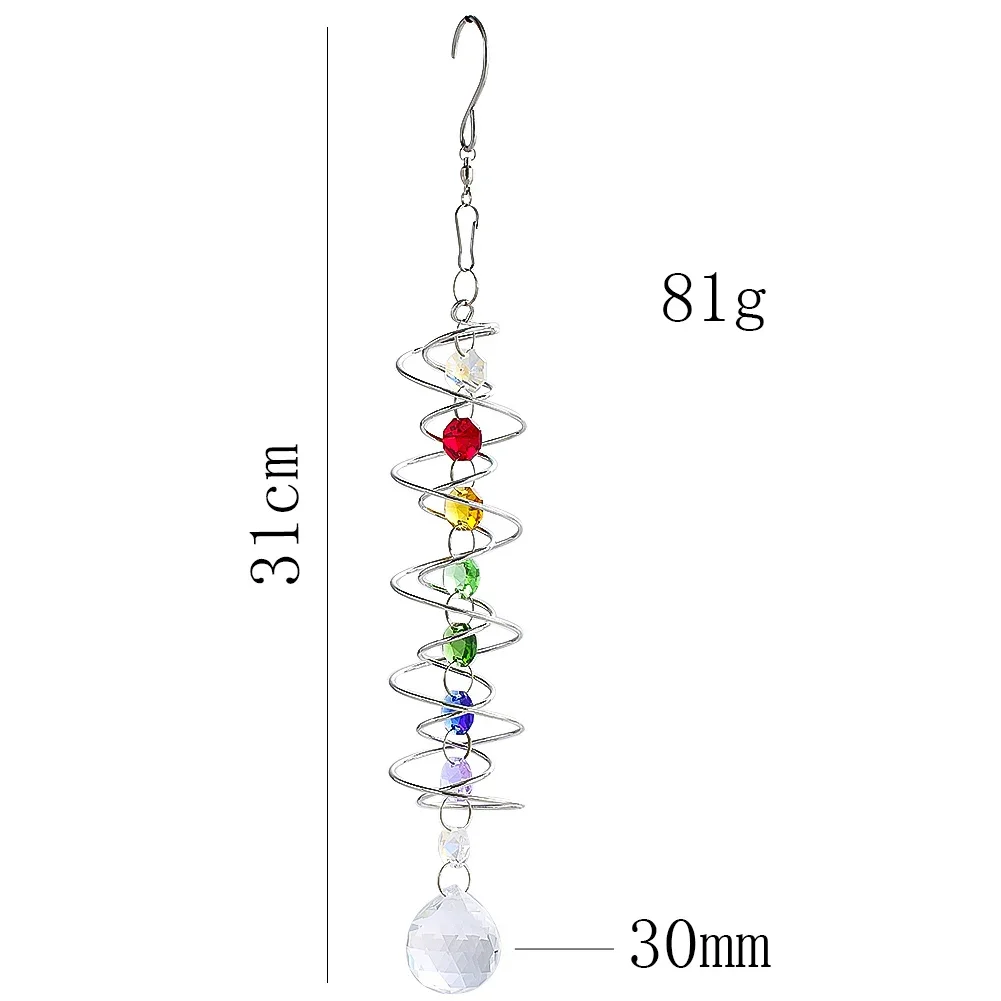 Spiral Tail Wind Spinner Suncatcher Crystal Ball Stabilizer Chakra Bead Hanging Kinetic Wind Chimes Rainbow Maker Garden Decor