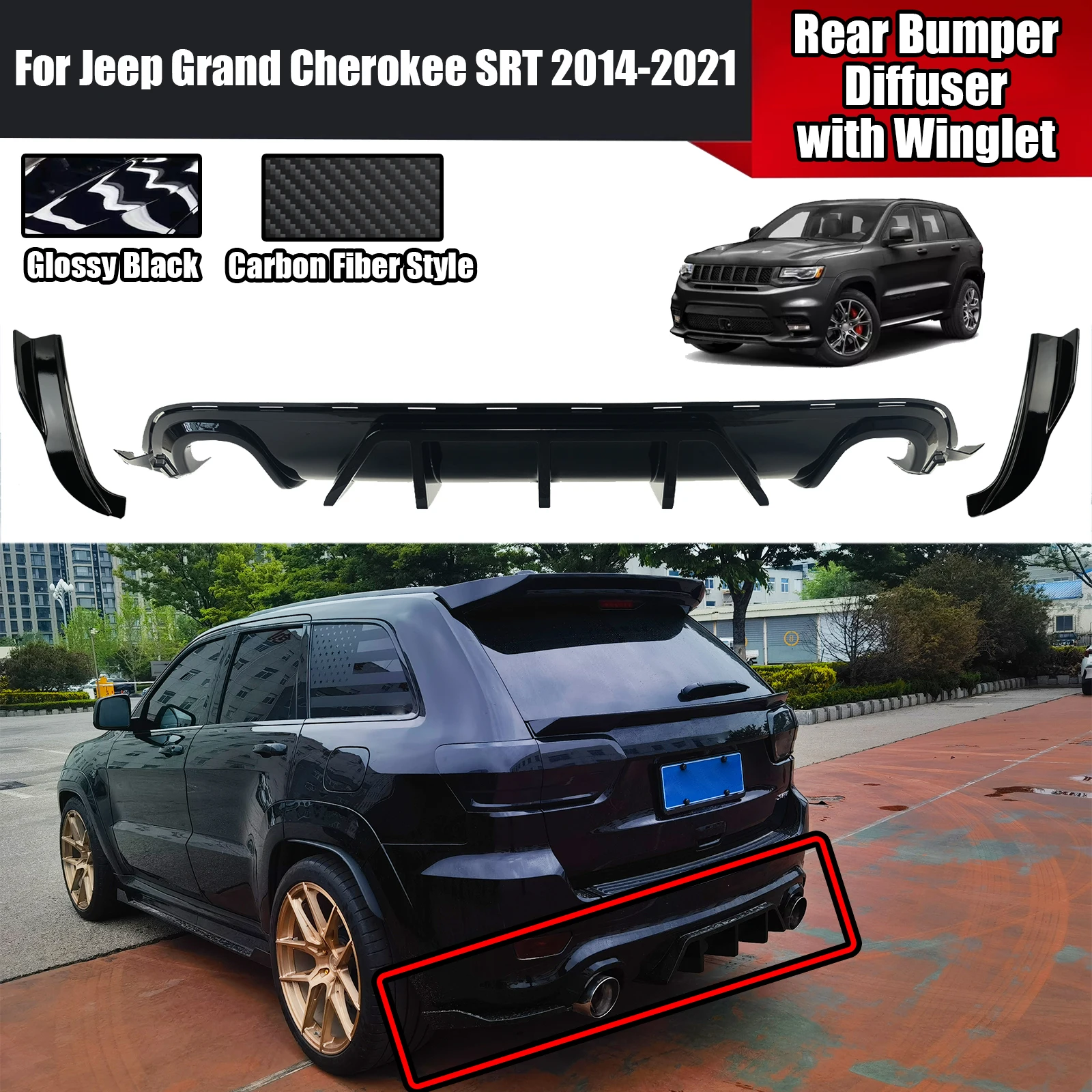 

Car Rear Bumper Diffuser With Winglet For Jeep Grand Cherokee SRT 2014-2021 Side Corner Splitter Spoiler Lip Body Kit