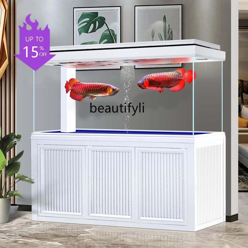 

Super White Glass Dragon Fish Tank Living Room Large Subareas Screens Aluminum Alloy Bottom Water Filter