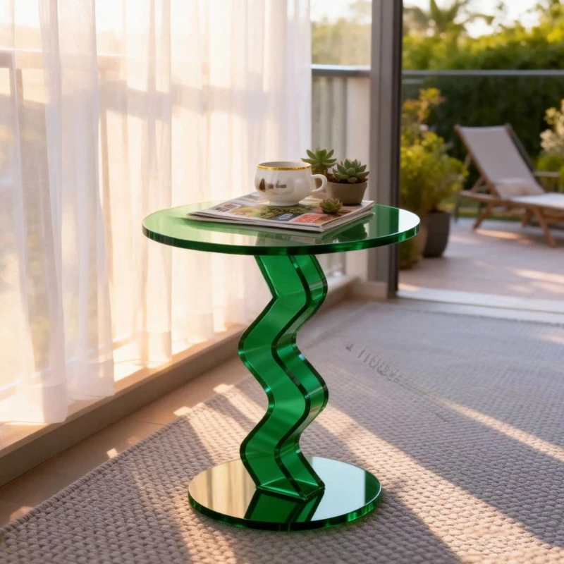 Modern forest green coffee corner table, curved, suitable for family furniture