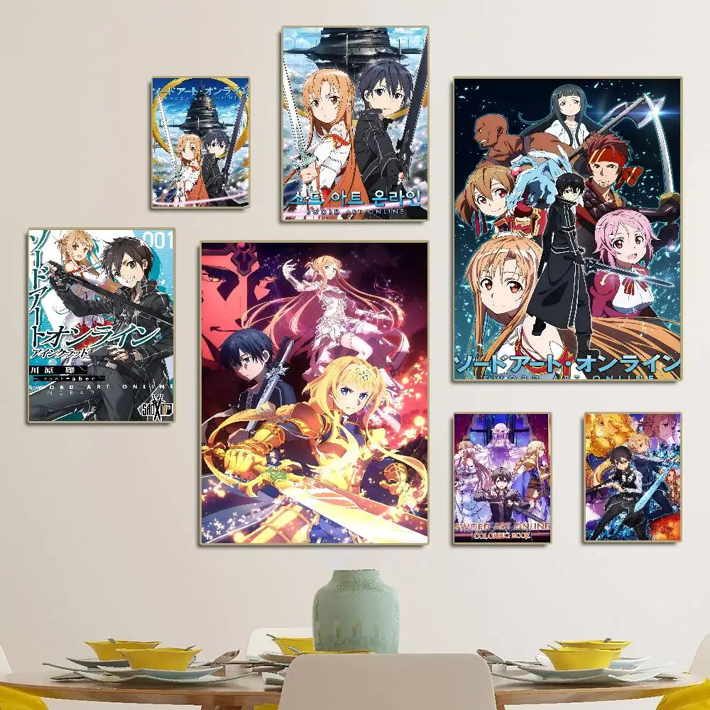 Japanese Anime S-Sword Art O-Online Anime Posters Sticky Whitepaper Sticker DIY Room Bar Cafe Kawaii Room Decor