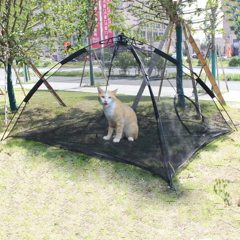 

Outdoor Use Instant Portable Cat Tent Or Habitat Air Ventilate Mesh Fabric Dog House Cage Size 75" L X 60" W X 36" H Black