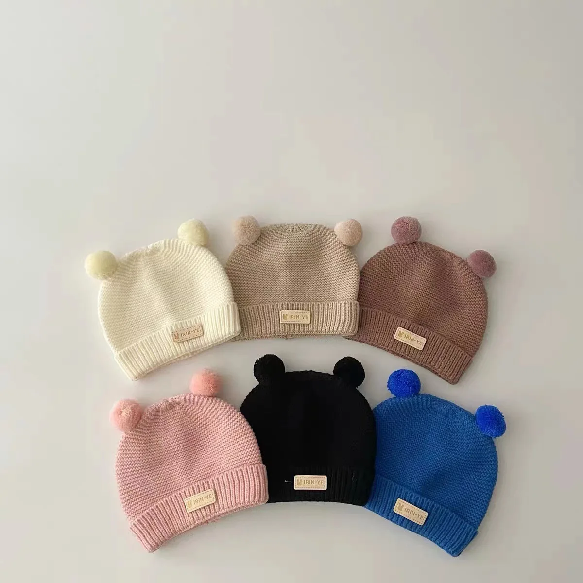 Double Pompom Baby Hat Winter Warm Knitted Beanie Cap For Newborn Solid Color Cute Cartoon Infant Boy Girl Woolen Hats