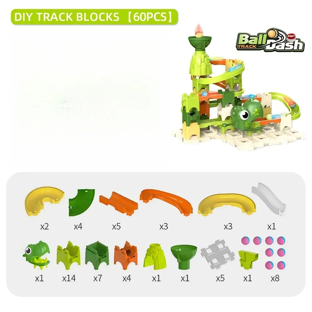 

Kids Dinosaur Ball Track Assembly Toy, 9 Forms Transformable Marble Run Blocks, 3+ Toddler Interactive Puzzle Gift