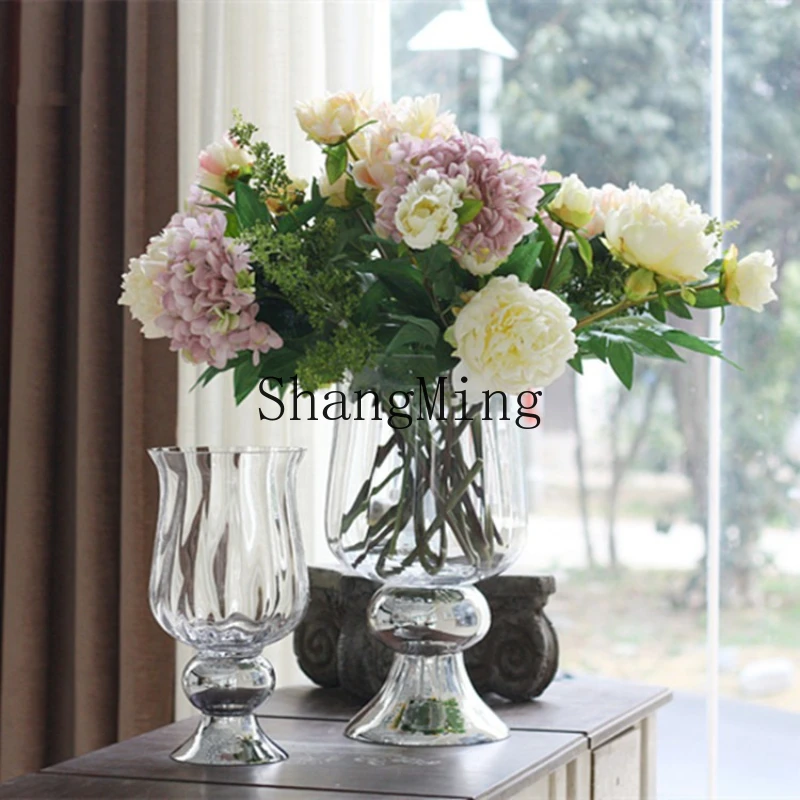 

FG silver base tall glass vase, creative home desktop ornament