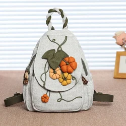 3D Pumpkin Pattern Women Travel Backpack High Quality Luxury Linen Female Backpack Fashion Prettry Style Girls Daypack Backpack