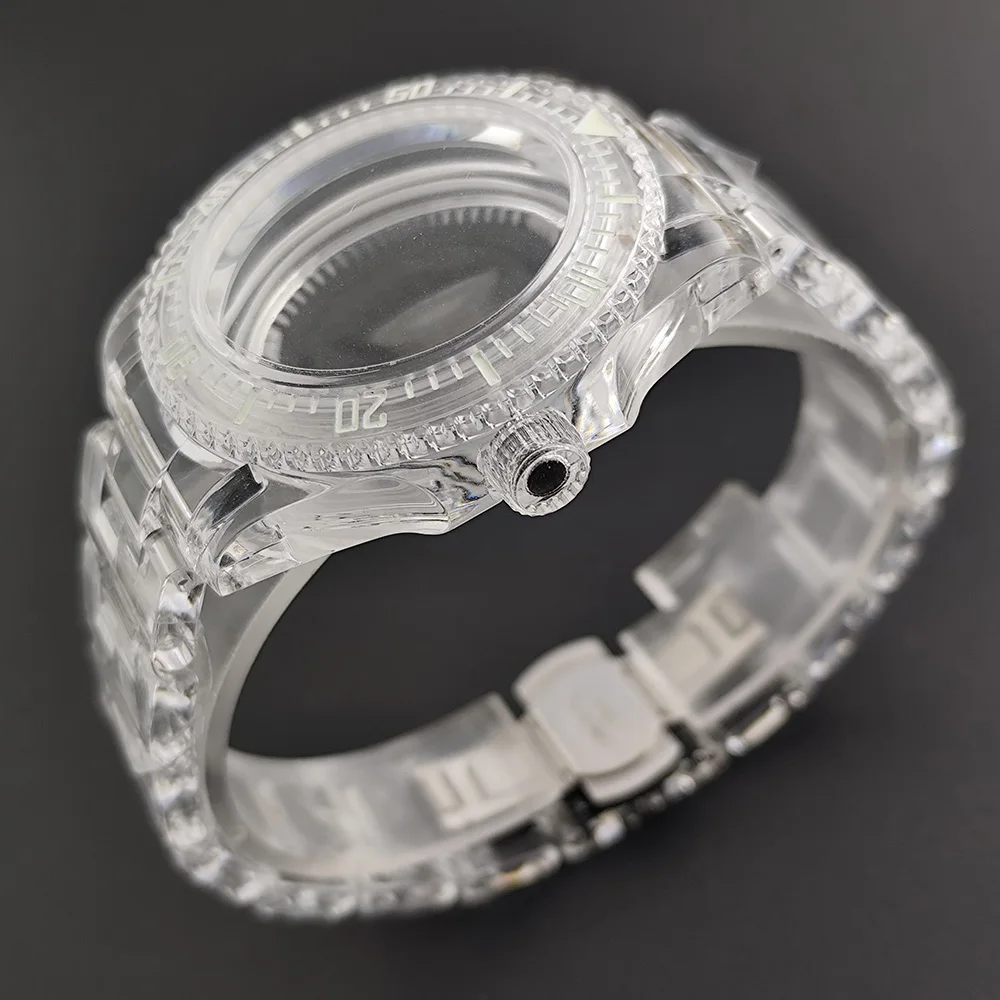 Custodia trasparente da 40 mm per custodia NH35/VK63 Cinturini per orologi da 20 mm Set verde luminoso SUB Custodia in plastica acrilica Accessori per orologi