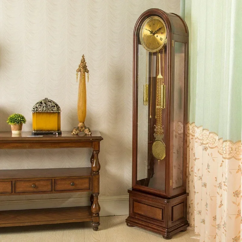 Retro Simple European Mechanical Clock Solid Wood Hand Carved Modern Chinese Living Room Clock