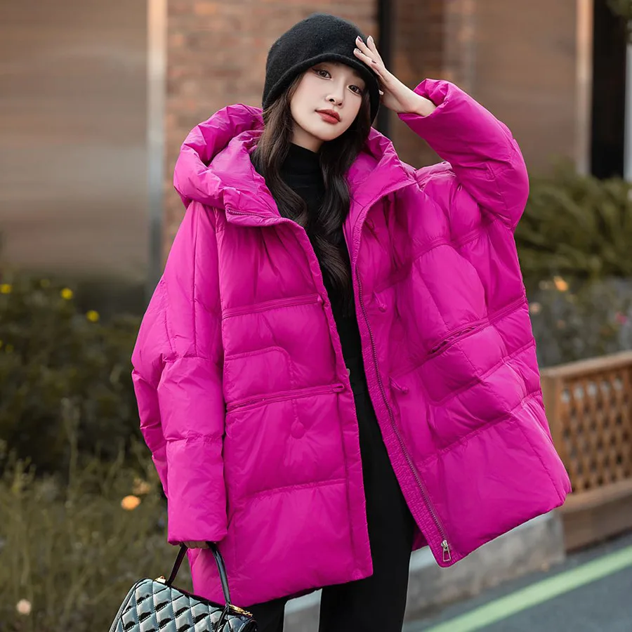 Damen-Daunen jacke mit Kapuze, koreanische Version des lässigen Parker-Coat, Senior Sense, Winter mode, 2024