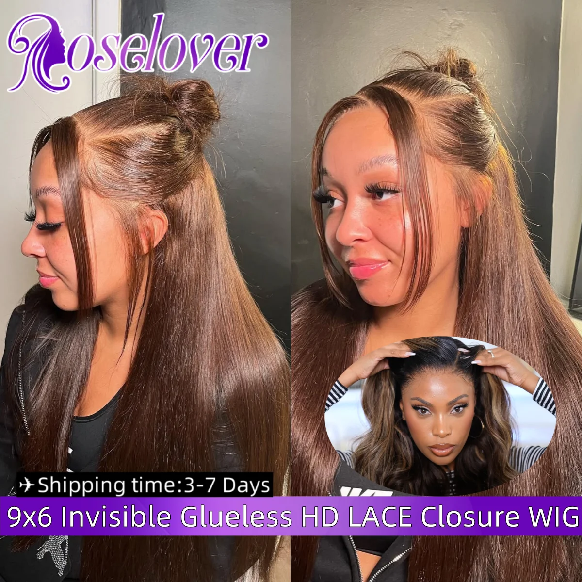 

ROSELOVER 34 дюйма 9x6 невидимый настоящий HD парик с кружевной застежкой Wear to Go бесклеевой прямой коричневый цвет 250% для чернокожих женщин