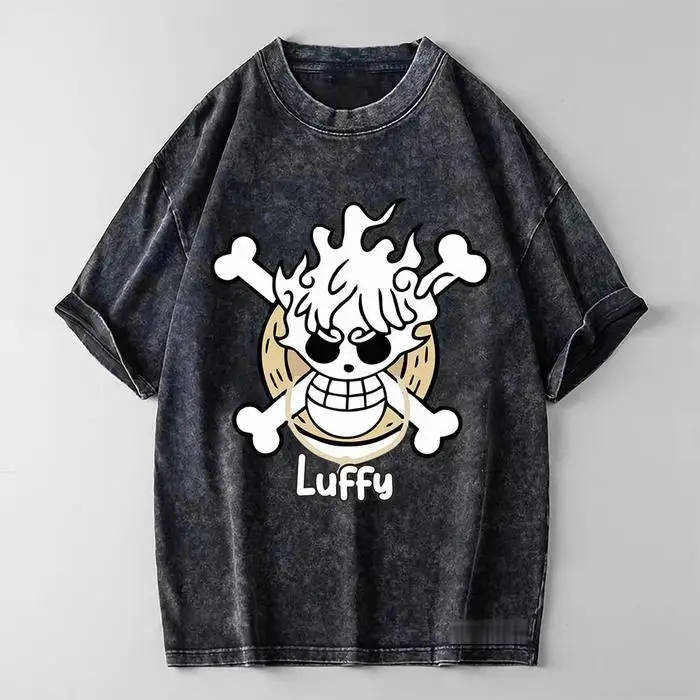 2026 Sommer Neuheit One Piece Luffy Vintage Washed T-Shirt für Herren und Damen – Baumwoll-Grafik-T-Shirt Streetwear Kurzarm Oversize Casual Oberteil