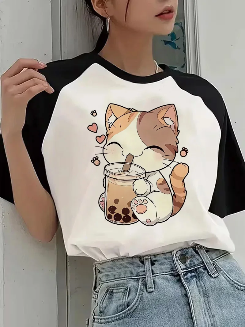 A Cute Patterned Orange Tabby Cat with A Smile Print T-Shirt Women Casual Graphic Tshirt Crew Neck Short Sleeve T Shirt Clothes