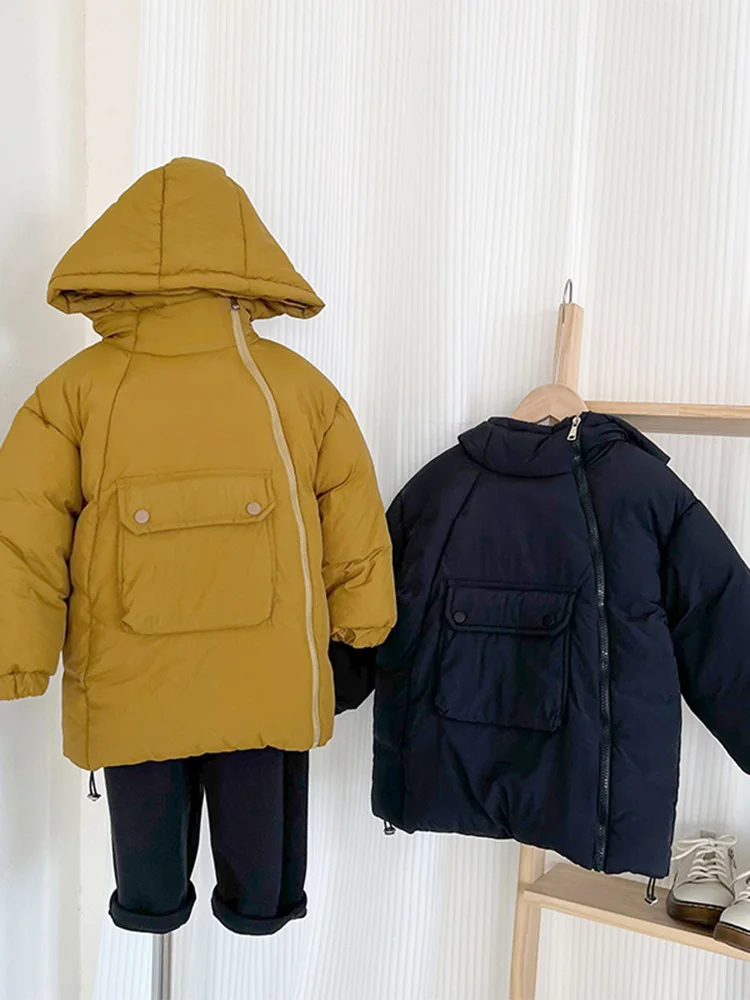 winter-2022-new-children's-clothing-korean-version-of-long-style-hooded-cotton-boy-handsome-thickened-cotton-padded-clothes