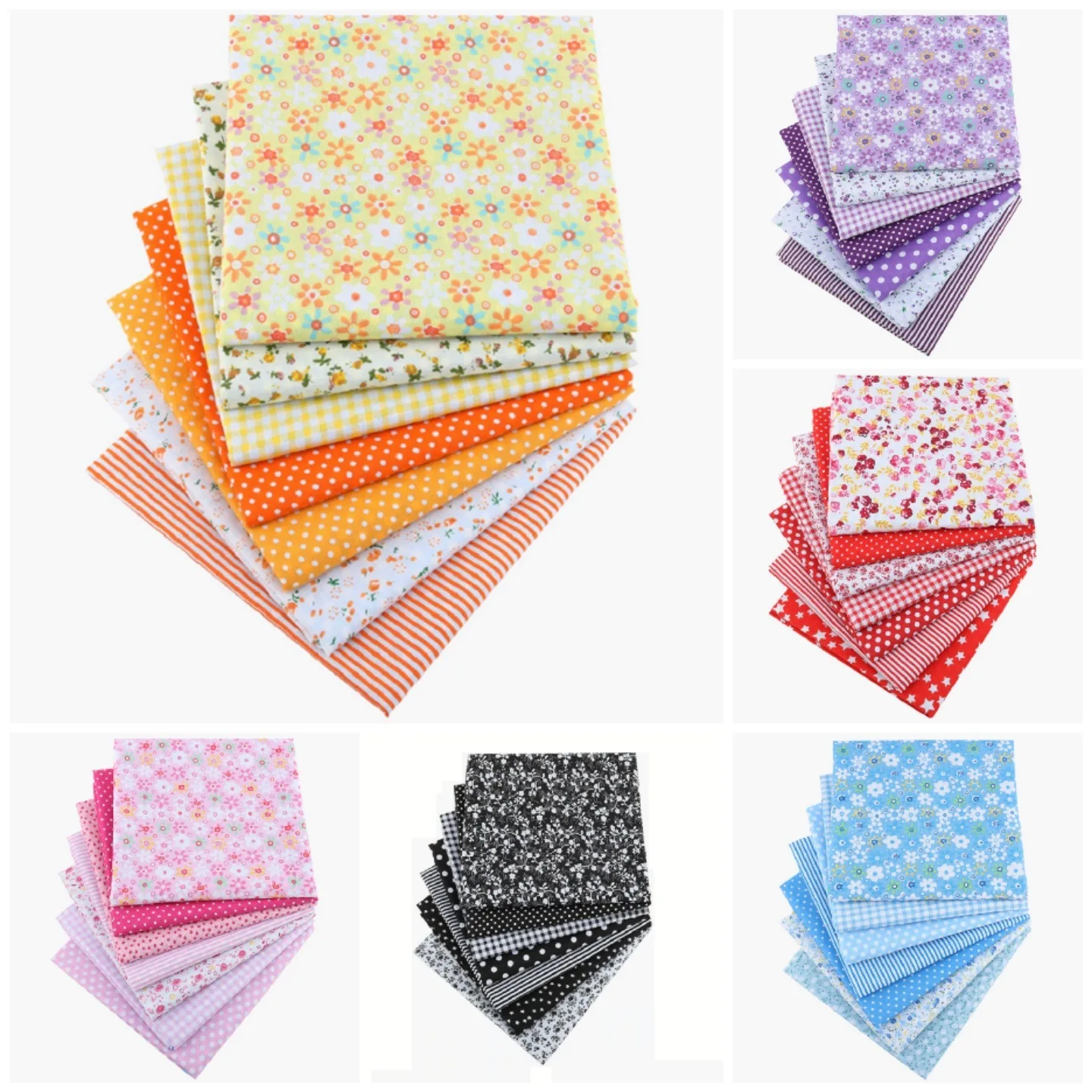 Cotton Printed Cloth for Sewing, Quilting Fabrics for Patchwork, Handmade Accessories, Tissue Fabrics, DIY, 7 PCs/Set