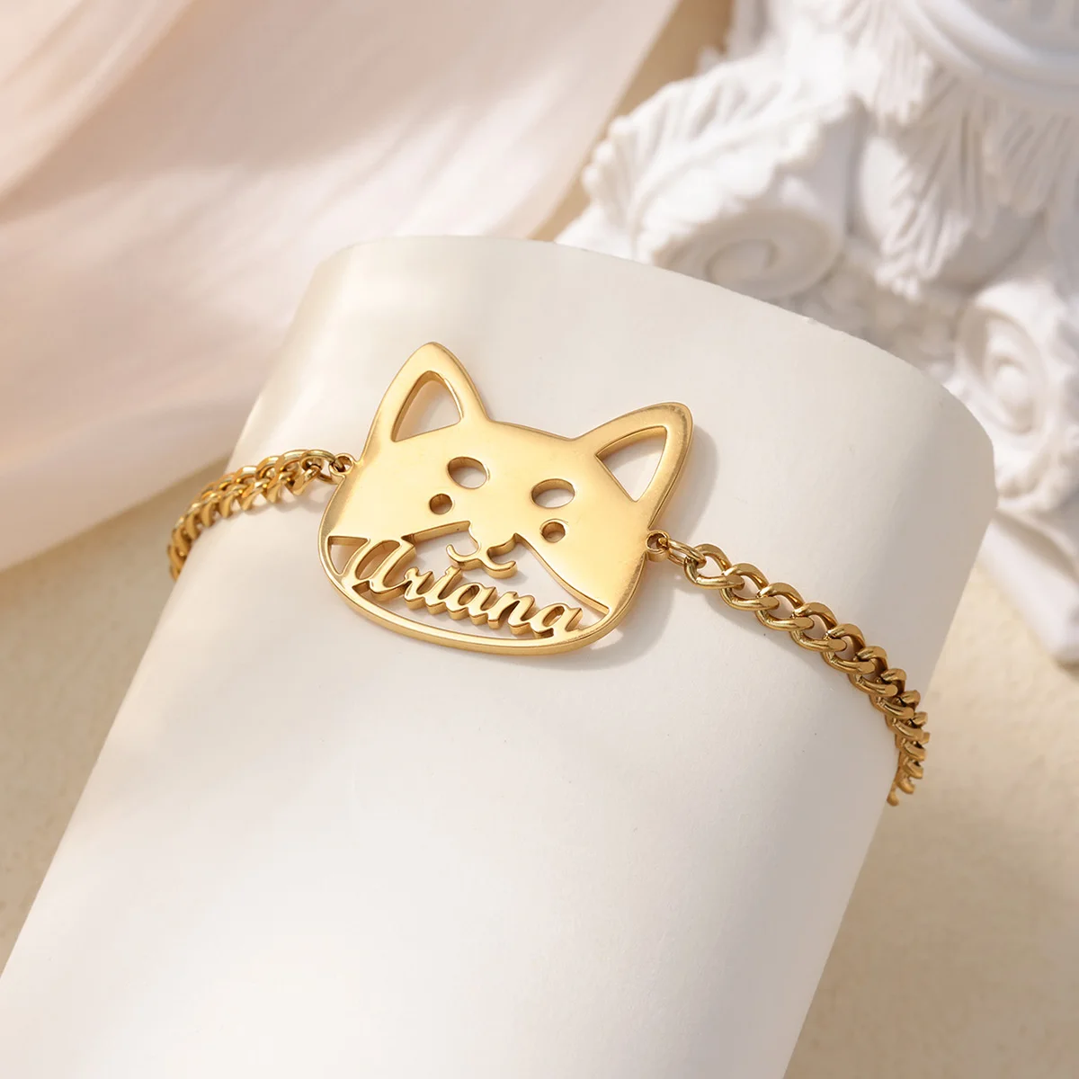 

Custom Name Bracelet For Women Stainless Steel Cute Pet Shiba Inu Pattern Bracelet Personalized Customized Name Jewelry