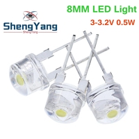 TZT 10PCS F8 8MM White Blue Green Red Yellow LED Super Bright Straw Hat Light Emitting Led Highlighted White 0.5W Astigmatism