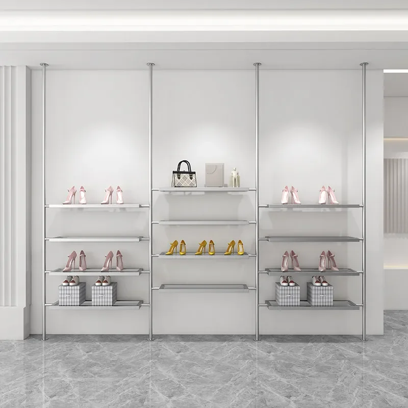 Shoe store shoe rack display rack wall column bag shelf combination clothing store stainless steel live stream shelf
