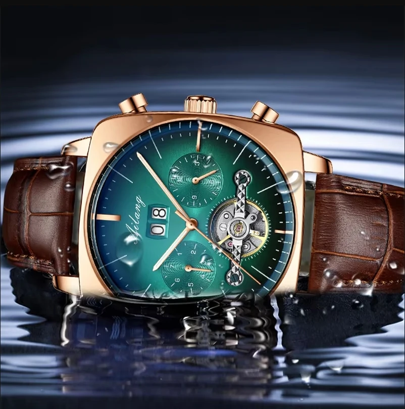 ساعة ailang مربعة جديدة مجوفة متعددة الوظائف للرجال مقاومة للماء