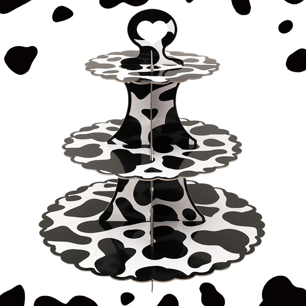 Cow Pattern Cupcake Stand Birthday Party Decor 3-Tiers Cake Stand Display Cupcake Desserts Holder Kids Baby Shower Party Decors