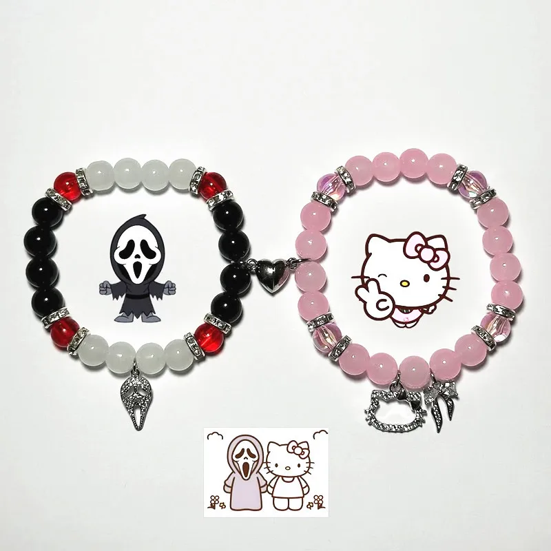 Cute Pink Cat Fast And Furious Matching Bracelets For Couples Bracelets Cool Race Car Victory Banner BFF Beaded Bracelets Gifts