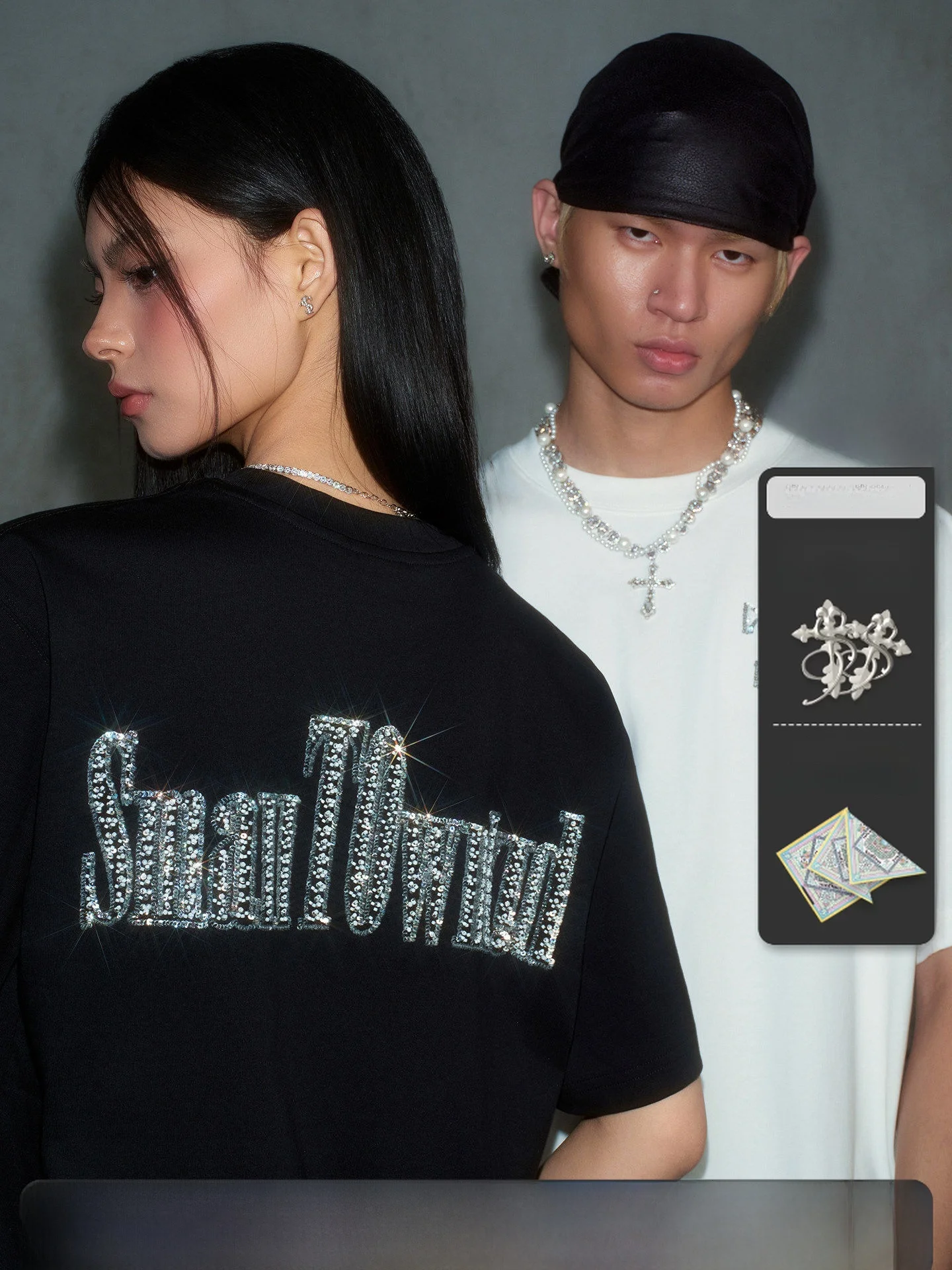 STK SmallTownKid American Retro Style Short Sleeve T-Shirt Glitter Letter Print Loose Fit Breathable round Neck Top