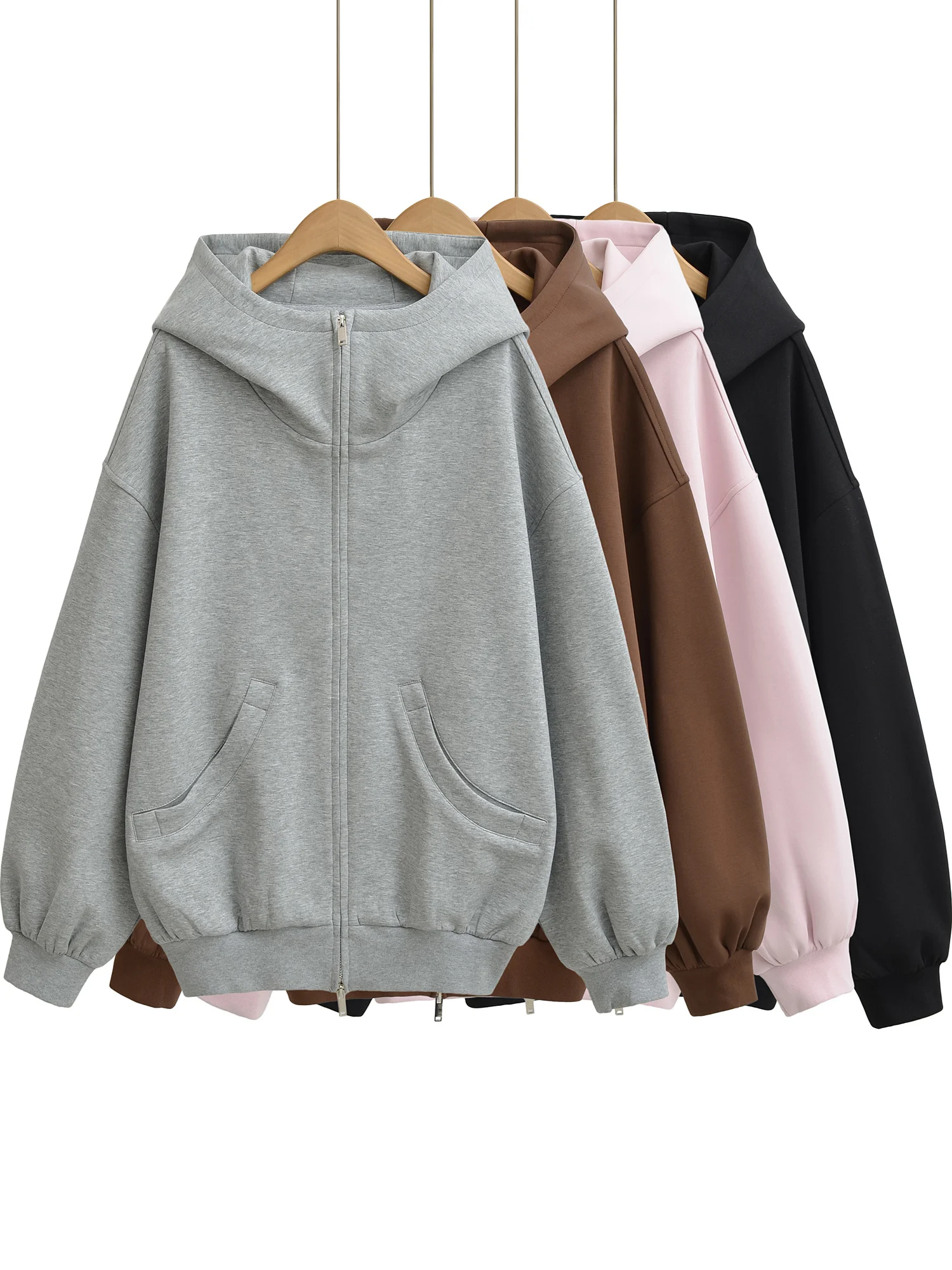 Felpa con cappuccio retrò americana BF Boyfriend Sle con cerniera Lazy Feel Capispalla Cardigan Felpa con cappuccio lunga alla moda