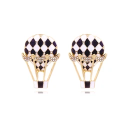 Black and white checkerboard checkerboard drip oil hot air balloon temperament diamonds plaid earrings