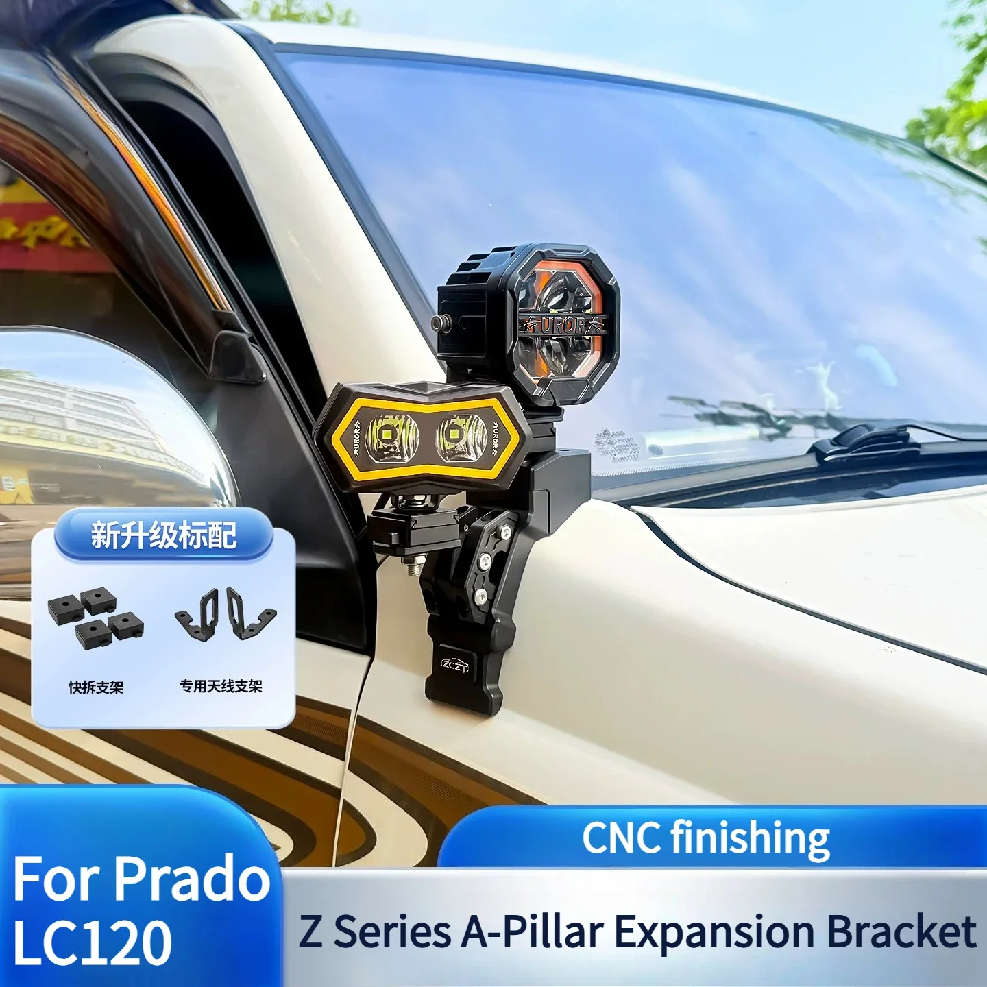For Prado LC120 Z Series A-Pillar Extension Bracket Modified Hood LED Spotlights Quick-Release Dual Light Rack Accessories
