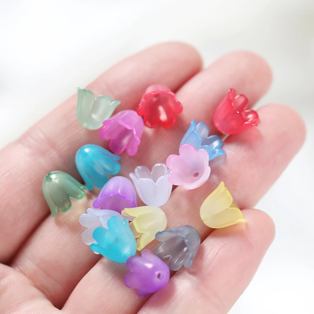 50/100pcs Lily Flower Gradient Color Acrylic Beads Caps Loose Space Tassel Beads Tray For DIY Jewelry Making Accessories