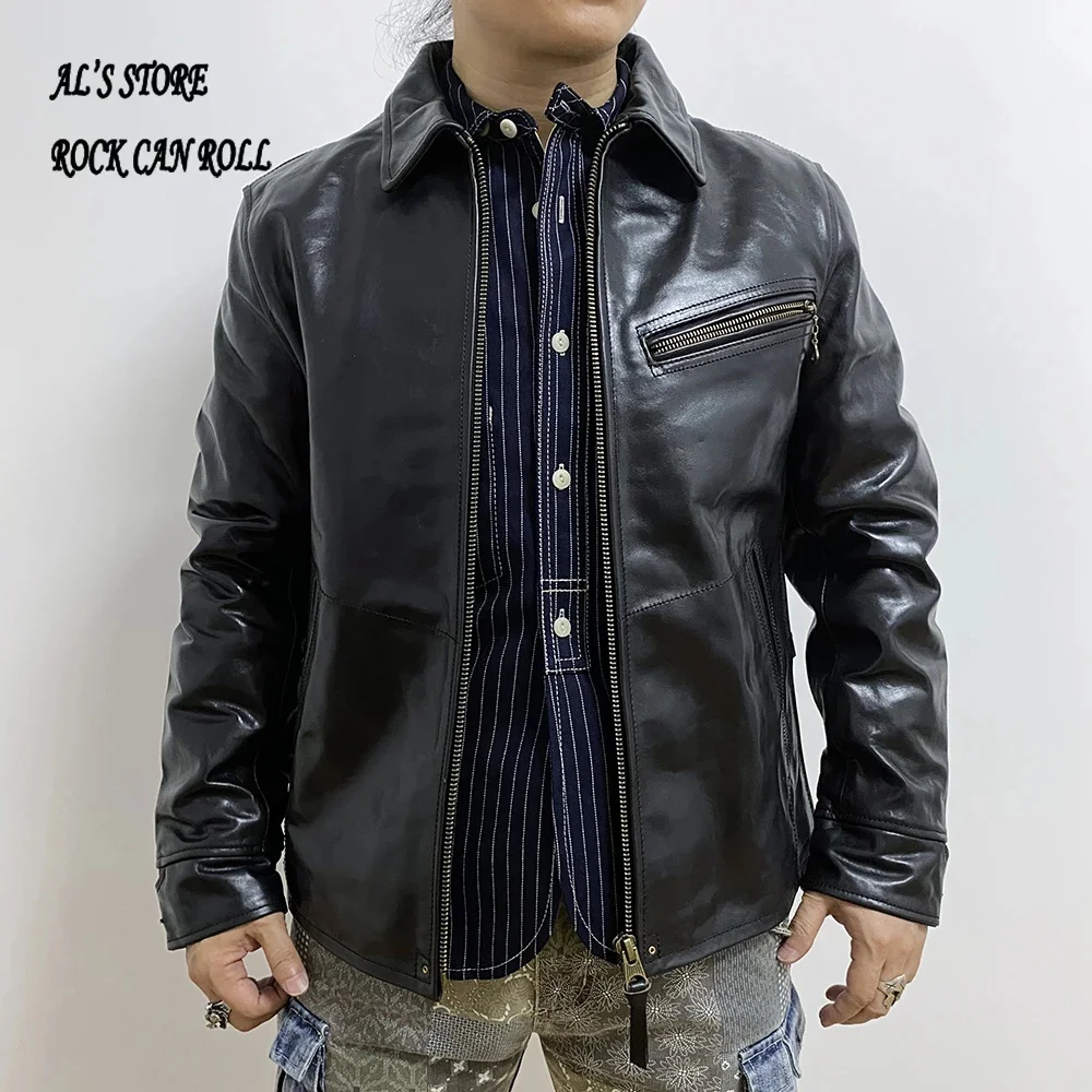 CDJ-97 Read Description! Asian Size Super Top Quality Genuine Horse Leather Slim Classic Horsehide Stylish Rider Jacket