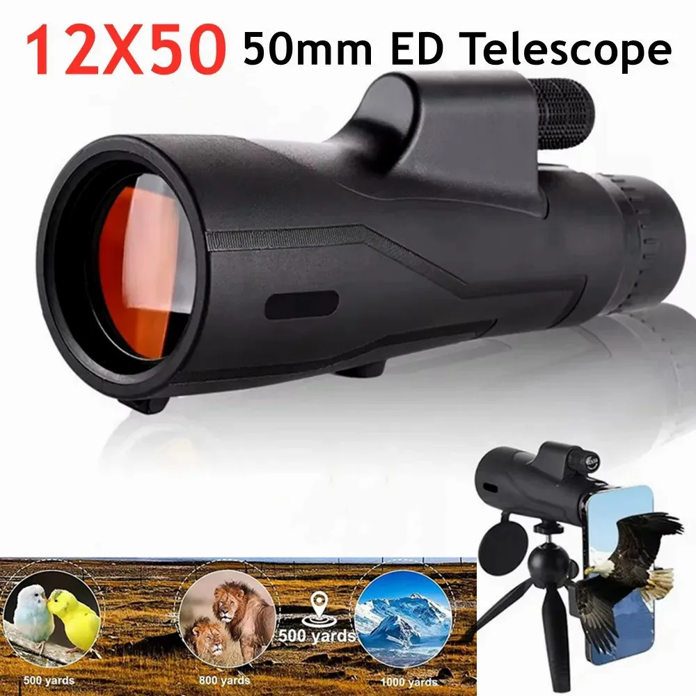 

Wide Angl 12X50 Powerful ED Monocular Telescope Premium Extra-Low Dispersion Fogproof Long Range BAK4 Monocle for Hunting Hiking