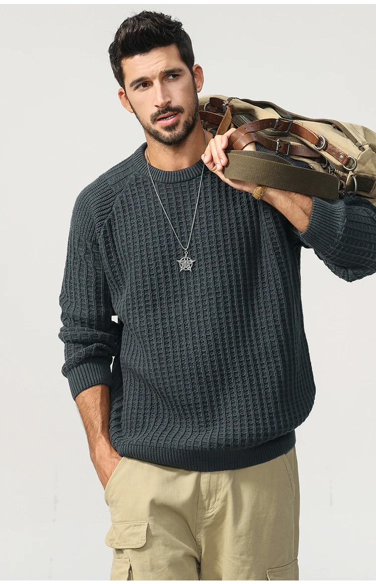 Retro American Style Waffle Knit Sweater - 2025 Autumn Winter Men's Loose Relaxed Fit Pullovers High Quality Plus Size 4XL
