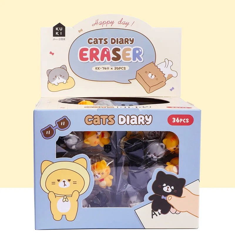 6/36pack Kawaii Cat Eraser Set Cute Writing Drawing Rubber Pencil Erasers Stationery For Kids Gifts School Supplies